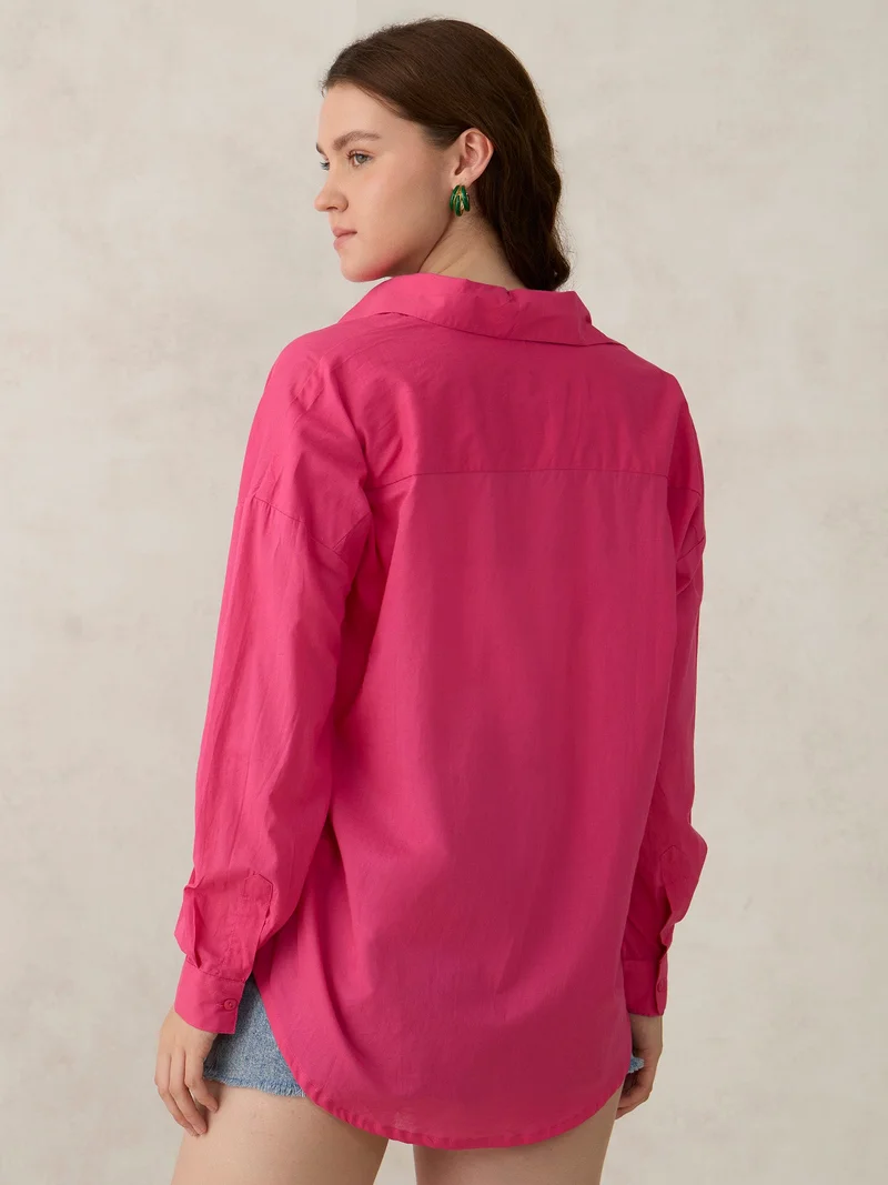 أوجيدر قميص وردي سادة كبير الحجم